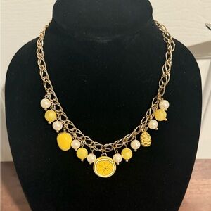 Charming Charlie Yellow Enamel Lemon Pineapple Charm Gold Tone Chain Necklace
